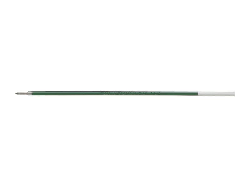Grüner Pinsel mit silberner Zwinge und langem Griff, horizontal auf weißem Hintergrund gezeigt.