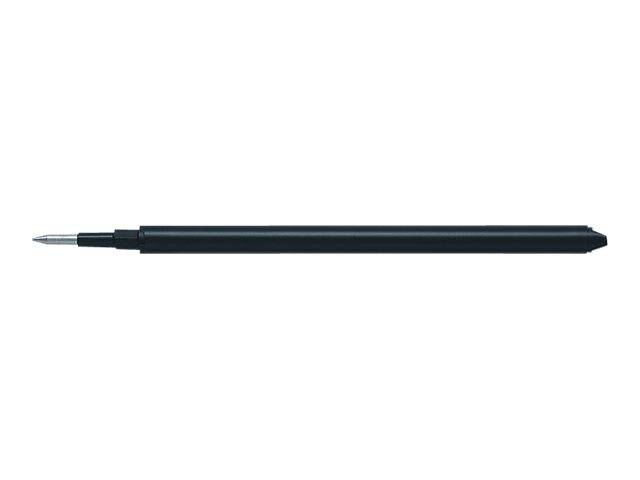Schwarzer Stift mit silberner Spitze horizontal auf weißem Hintergrund dargestellt.