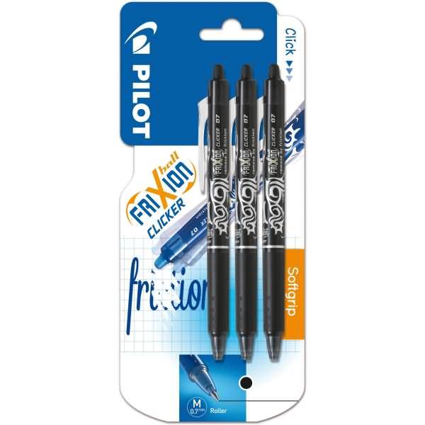 Tintenroller Frixion Ball Clicker 07 schwarz Blister mit 3 Stück