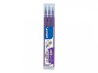 Packung mit drei violetten Pilot-Gelpens in transparenter Kunststoffverpackung auf weißem Hintergrund.