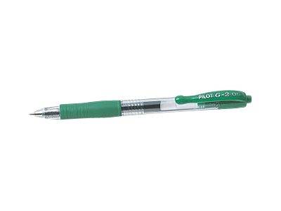 Grüner Pilot G-2 Gelstift mit durchsichtigem Schaft auf weißem Hintergrund
