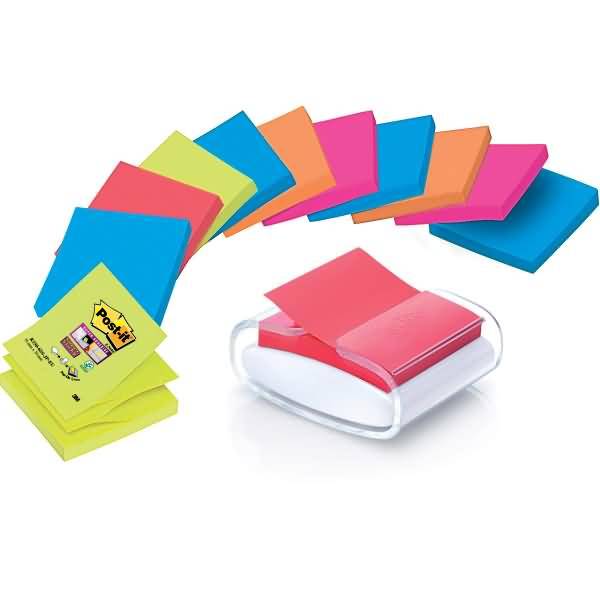 Haftnotizen Super Sticky Z-Notes 76x76mm 12x90 Blatt + Spender