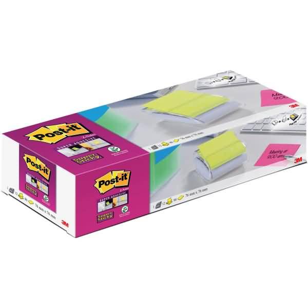 Haftnotizen Super Sticky Z-Notes 76x76mm 12x90 Blatt + Spender