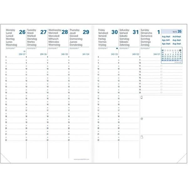 Wöchentlicher Plannerkalender zum Ausfüllen für Montag 26 bis Sonntag 1, mit stündlichen Spalten, Notizfelder und einer kleinen Monatsübersicht mit Kennzeichnung W 35.