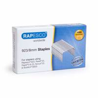 Schachtel Rapesco 923/8mm Heftklammern, zeigt 5000 Heftklammern für Tacker auf einer blau-weißen Packung.