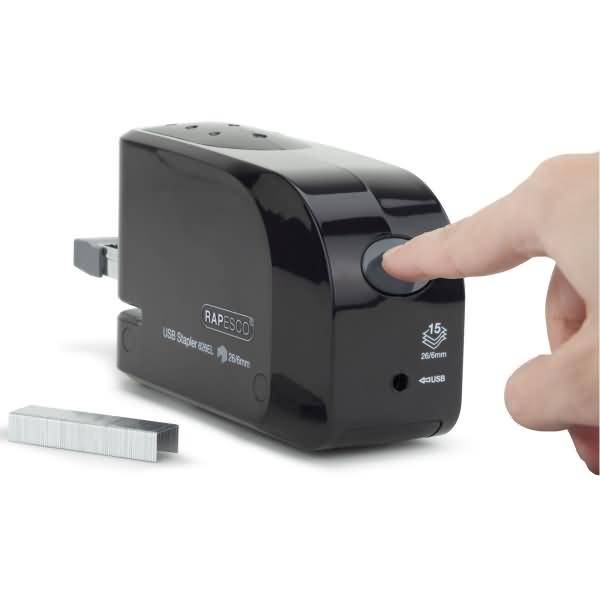 Rapesco 626EL, 15 Blätter, Vorderseite, 1000 Heftklammern, Schwarz, Akku, AA