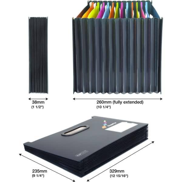 Fächer-Stehsammler Supafile A4 Kunststoff 13 Fächer schwarz/farbig