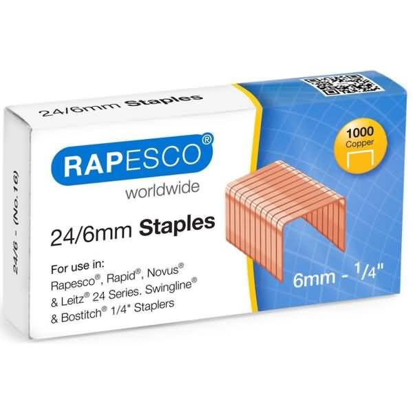 Rapesco S24600Z3, Klammerpack, 24/6, 6 mm, 1000 Heftklammern, Kupfer, Kupfer