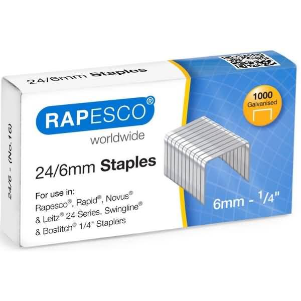 Rapesco S24607Z3, Klammerpack, 6 mm, 1000 Heftklammern, Stahl, Silber, Papier