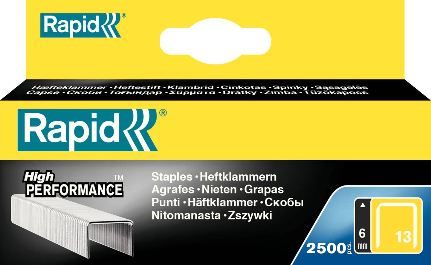 Verpackung für Rapid-Tacker-Heftklammern mit der Aufschrift „High PERFORMANCE