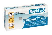 Schachtel mit Rapid Rapid Heftklammern in hoher Qualität, 6 mm, für Hochleistung und 24/6 Heftgeräte, gezeigt in der Produktverpackung.