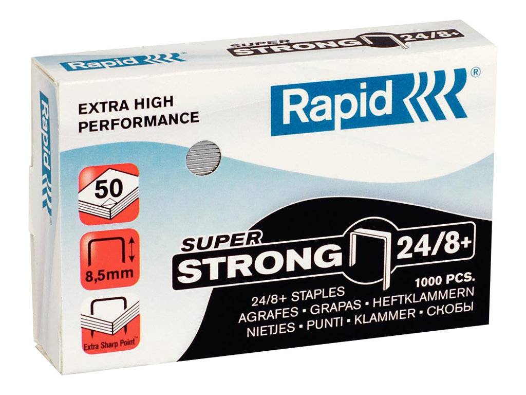 Rapid 24/8+ Heftklammern Box mit extra hoher Leistung, 1000 Stück, mit 