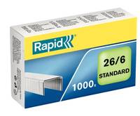 Schachtel mit Rapid 26/6 Standard-Heftklammern, 1000er Packung, in blau-gelbem Packungsdesign.