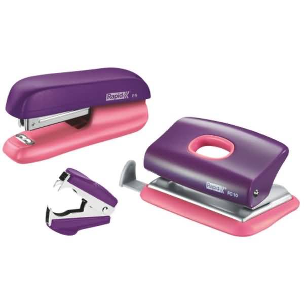 Schreibtisch-Set Heftgerät F5, Locher FC10, Enthefter C2 violett/apricot