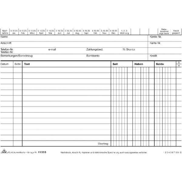 Kontokorrentkarte A5 quer 170 g/qm liniert weiß VE=100 Stück