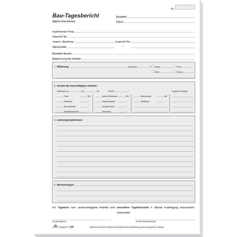 RNK Verlag Vordruck "Bau-Tagesbericht", Block, DIN A4