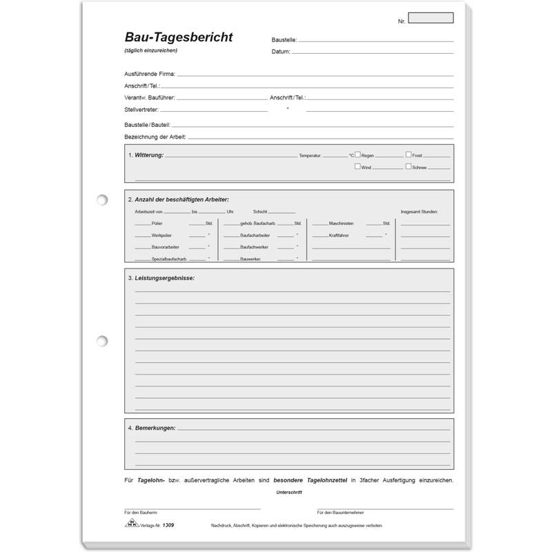 RNK Verlag Vordruck "Bau-Tagesbericht", SD, Block, DIN A4