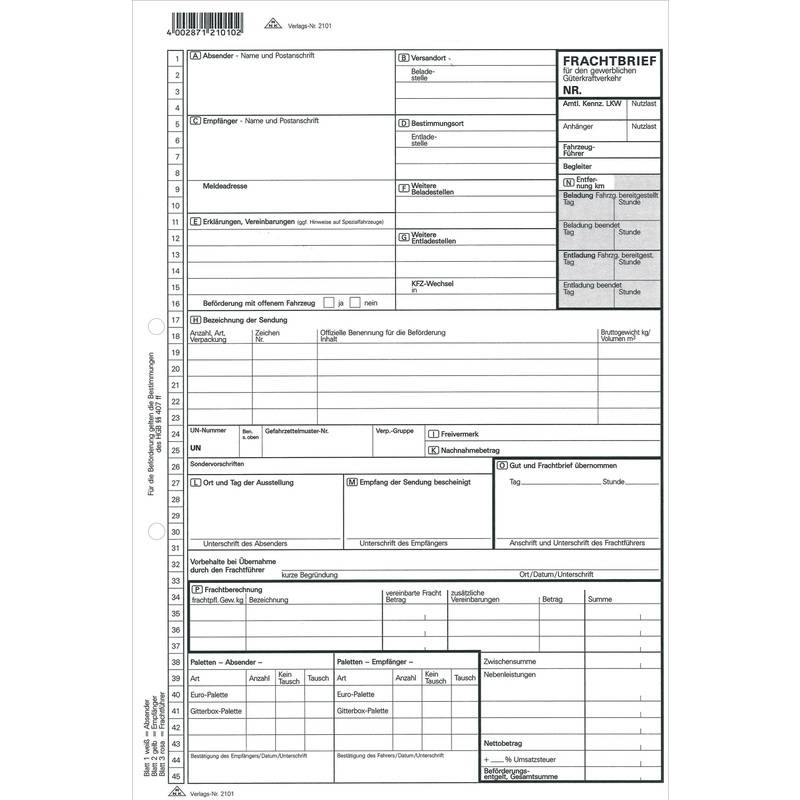 RNK Verlag Vordruck "Frachtbrief für Güterkraftverkehr", SD