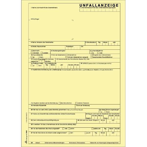 Unfallanzeige für Arbeits- und Wegeunfälle A4 selbstdurchschreibend 1x5 Blatt