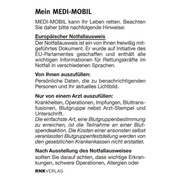 Notfallset Medi-Mobil mit diversen Ausweisvordrucken