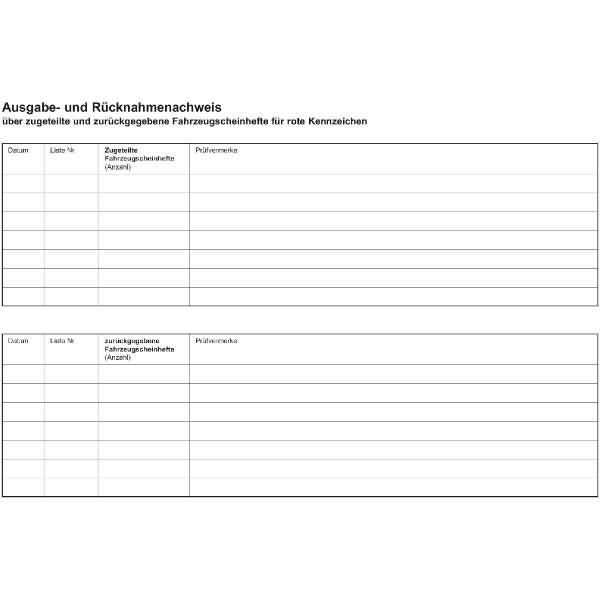 Nachweisheft für rote Kennzeichen A5 quer 8 Blatt