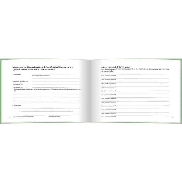 Unterweisungsbuch für die betriebliche Unfallverhütung A5 24 Blatt