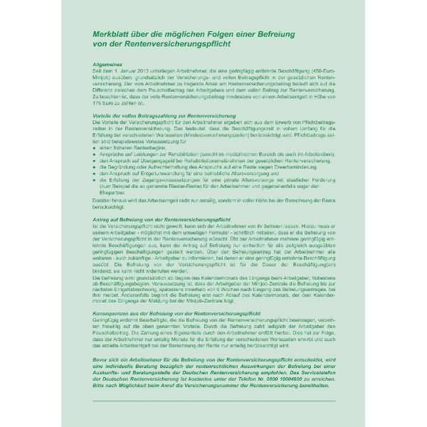 Arbeitsvertrag für geringfügig und Teilzeit-Beschäftigte selbstdurchschreibend