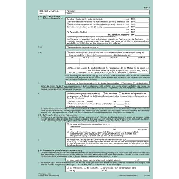 Vordruck Universal-Mietvertrag A4 4x2 Seiten selbstdurchschreibend