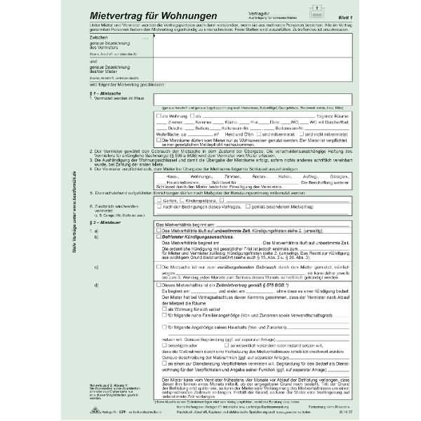 Universal-Mietvertrag für Wohnungen mit Übergabeprotokoll VE=10 Stück