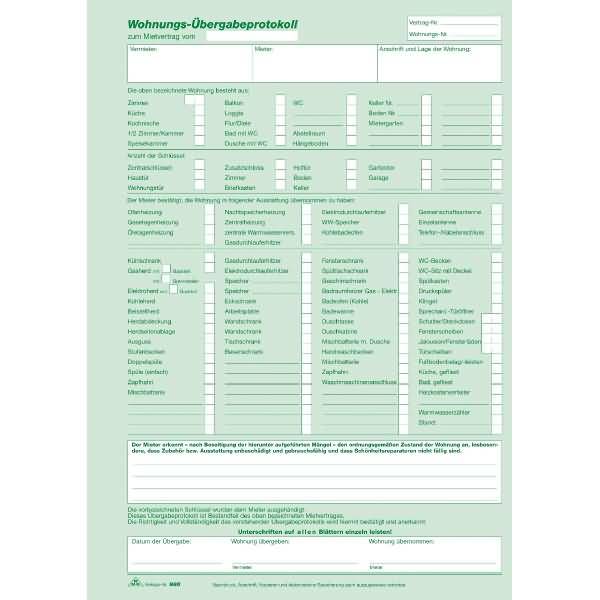 Wohnungsübergabeprotokoll A4 3 Blatt selbstdurchschreibend