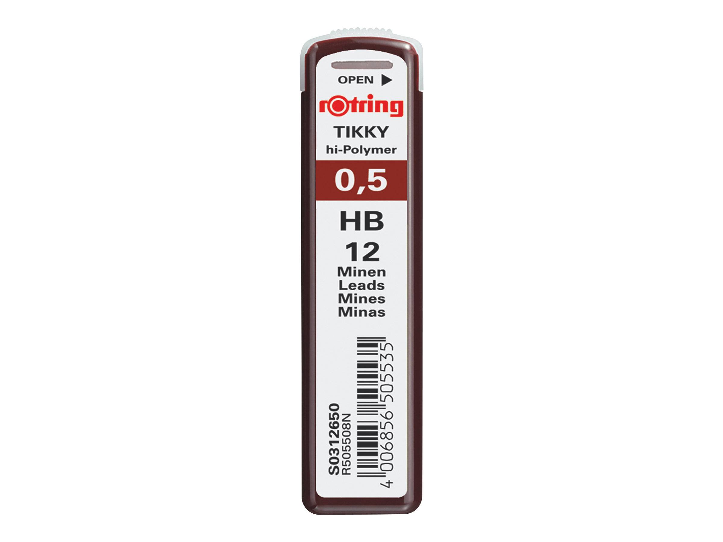 Ein Rotring Tikky hi-Polymer 0.5 HB Bleistiftminen-Pack mit der Aufschrift 