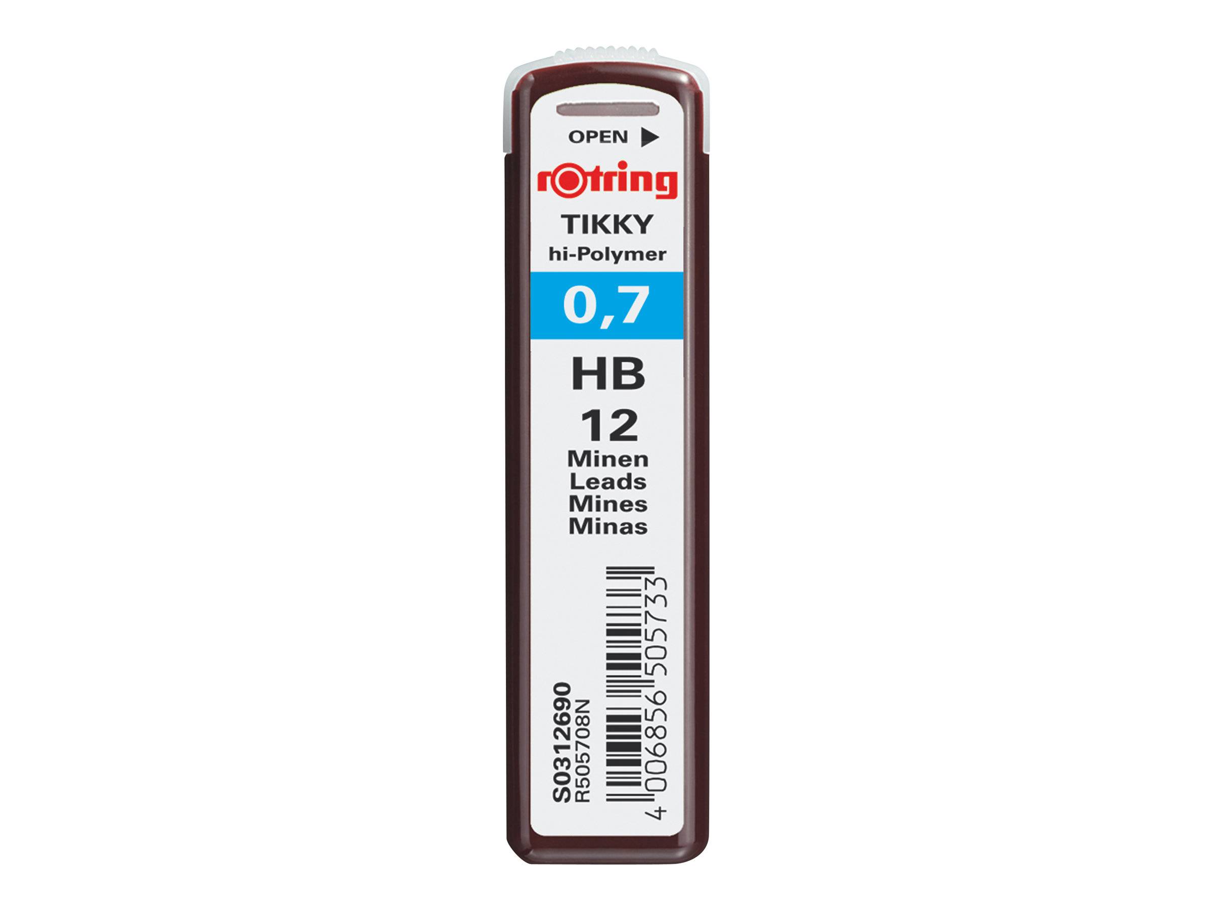 rOtring Tikky - Bleistiftmine - Hi-Polymer - HB - 0.7 mm - fein (Packung mit 12)