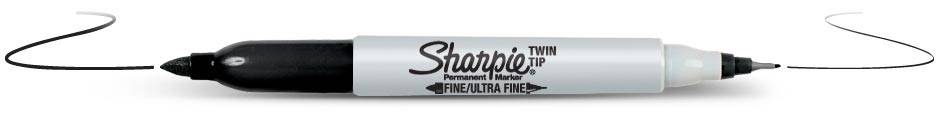 Sharpie Twin Tip, Schwarz, Feine Spitze, Schwarz, Grau, Fein / Ultrafein, 0,5 mm, 0,9 mm