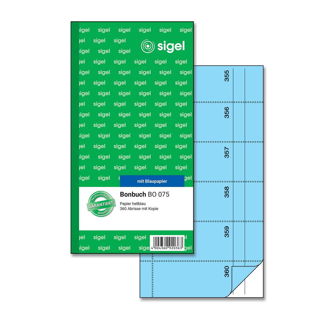 SIGEL Bonbuch, 360 Abrisse, hellblau, 105x200 mm, mit Blaupapier, 2 x 60 Blatt