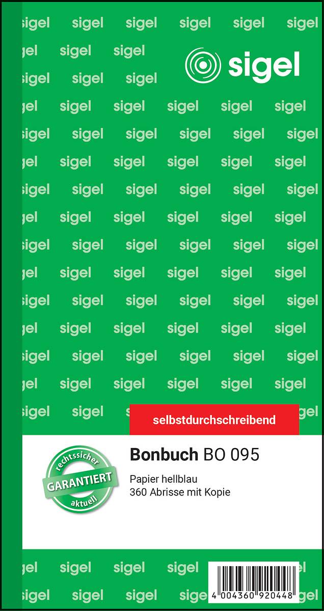 SIGEL Bonbuch, 360 Abrisse, hellblau, 105x200 mm, selbstdurchschreibend, 2 x 60 Blatt
