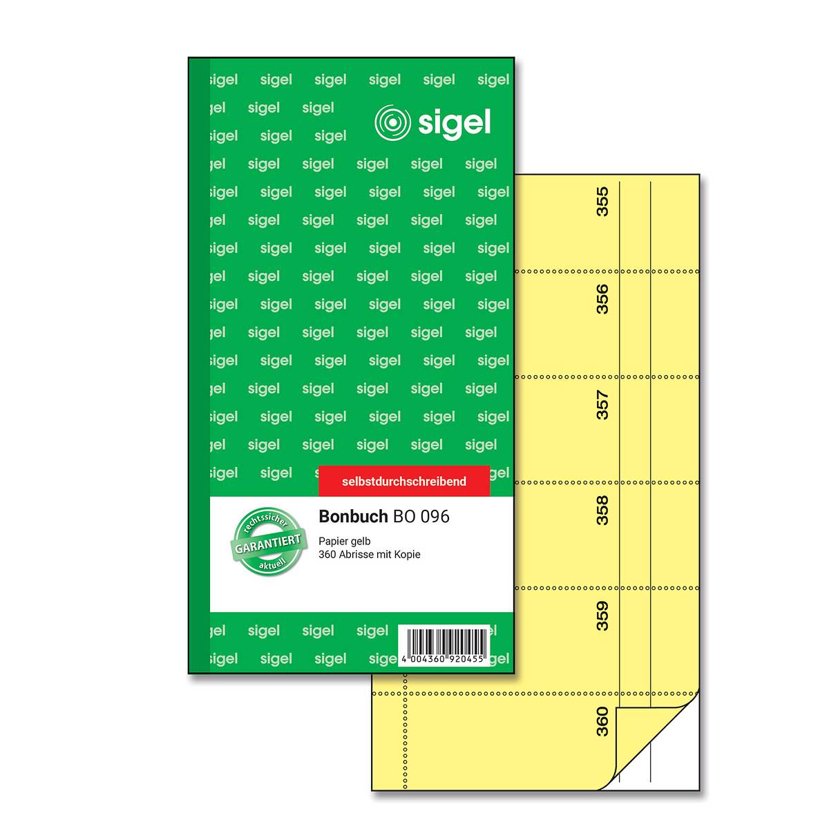 SIGEL Bonbuch, 360 Abrisse, gelb, 105x200 mm, selbstdurchschreibend, 2 x 60 Blatt