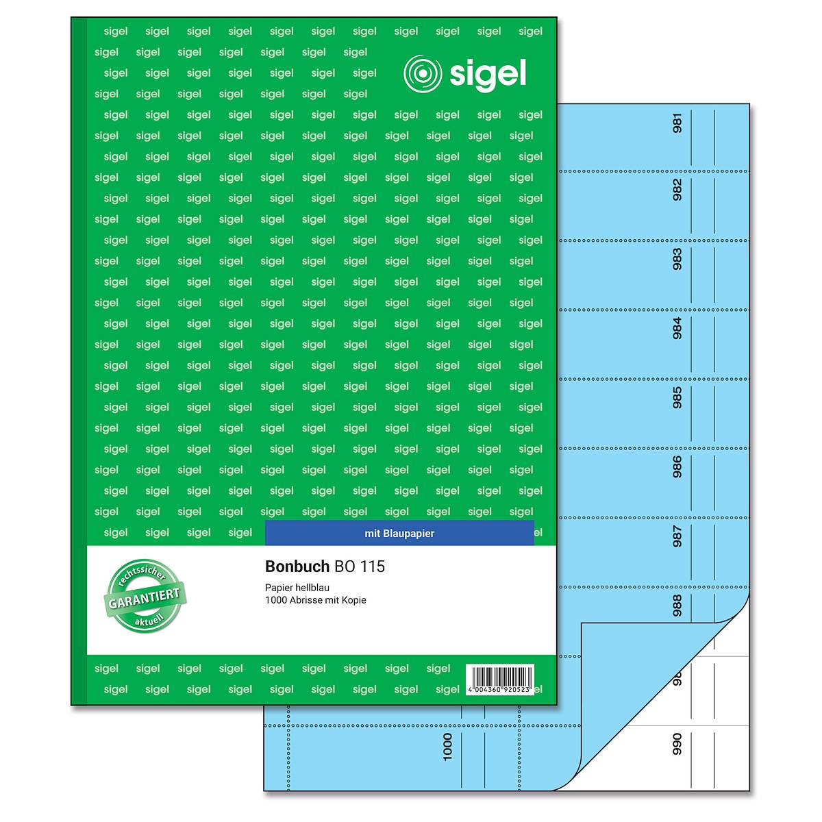 SIGEL Bonbuch, 1000 Abrisse, hellblau, A4, mit Blaupapier, 2 x 50 Blatt