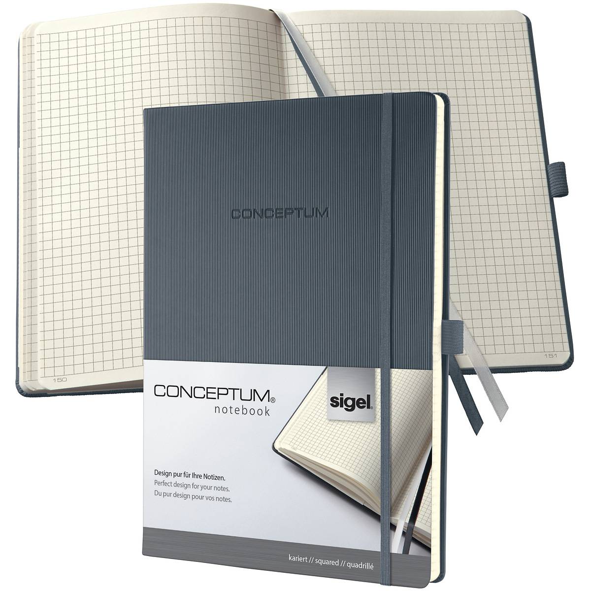 Sigel CONCEPTUM, Grau, A4, 194 Blätter, 80 g/m², Kariertes Papier, Hardcover