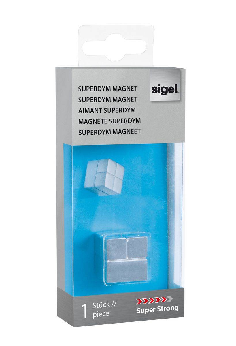 SIGEL SuperDym-Magnet C20 "Super-Strong", Cube-Design, silber, 2x2x2 cm, für Glas-Magnettafeln, 1 Stück