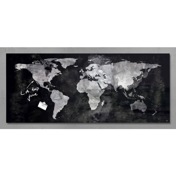 Magnetboard Glas artverum Design World-Map 130x55cm