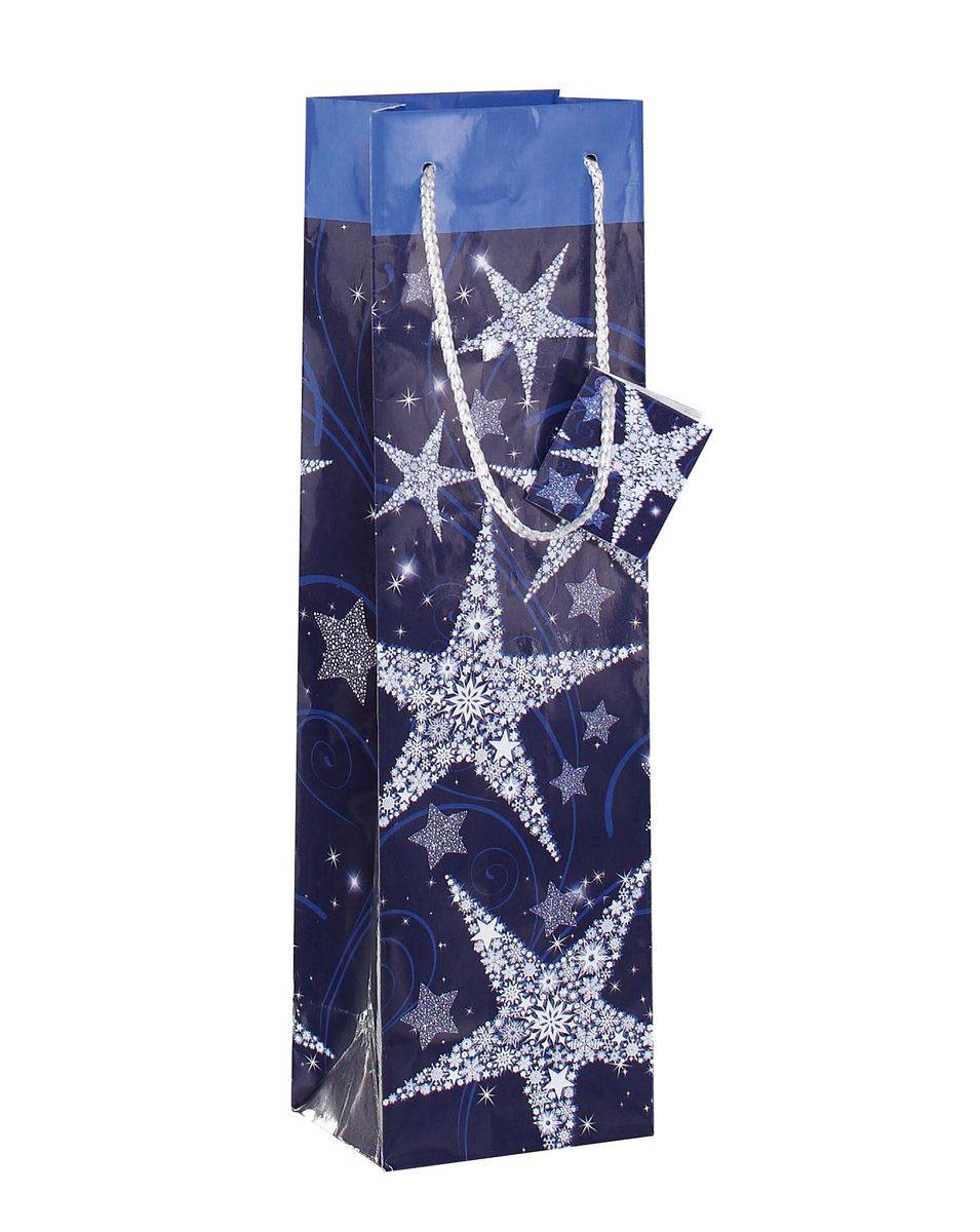 SIGEL Geschenktasche Flasche, Shining Stars, 100x350x80 mm, 1 Tasche