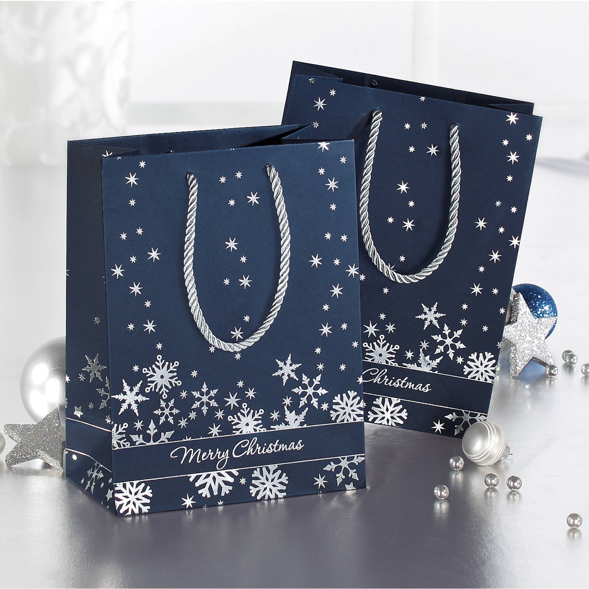 Sigel GT110, Geschenkverpackungstasche, Blau, Silber, Abbildung, Karton, Weihnachten, Weihnachten