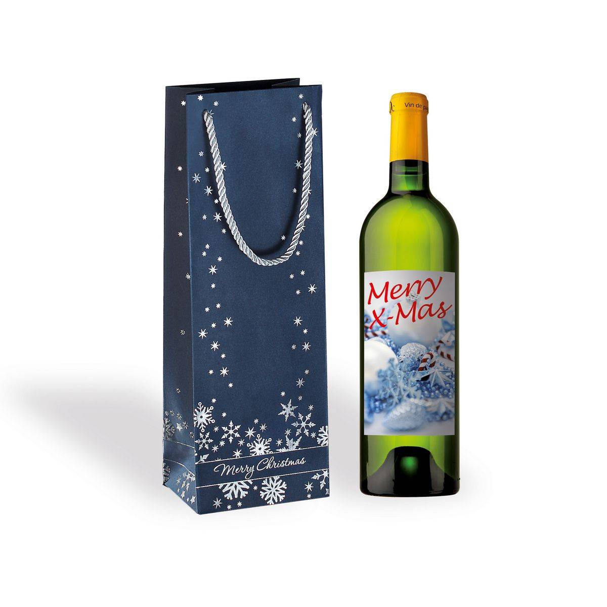 SIGEL Premium Geschenktasche Flasche, Silver Snowflakes, 12,5 x 36 cm, 1 Tasche