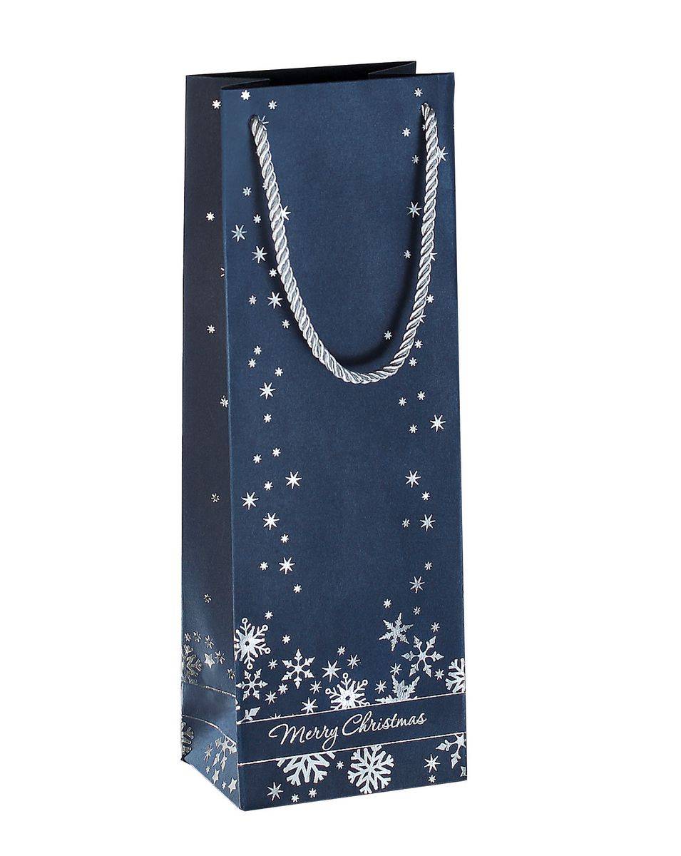 SIGEL Premium Geschenktasche Flasche, Silver Snowflakes, 12,5 x 36 cm, 1 Tasche