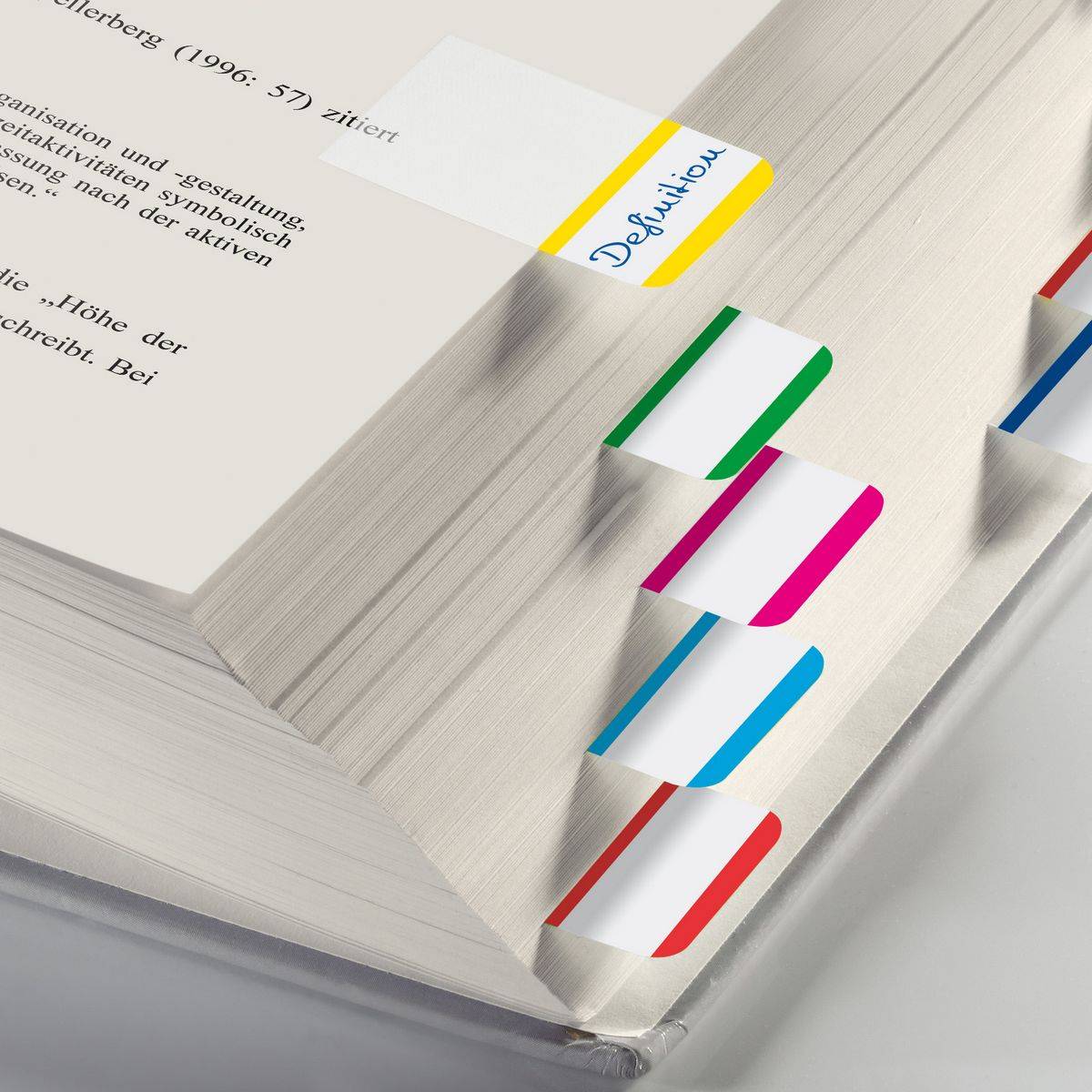 SIGEL Tab Marker, extra starke Haftmarker, Folie, rot, magenta, blau, cyan, grün, gelb, 38x25 mm, 60 Tabs