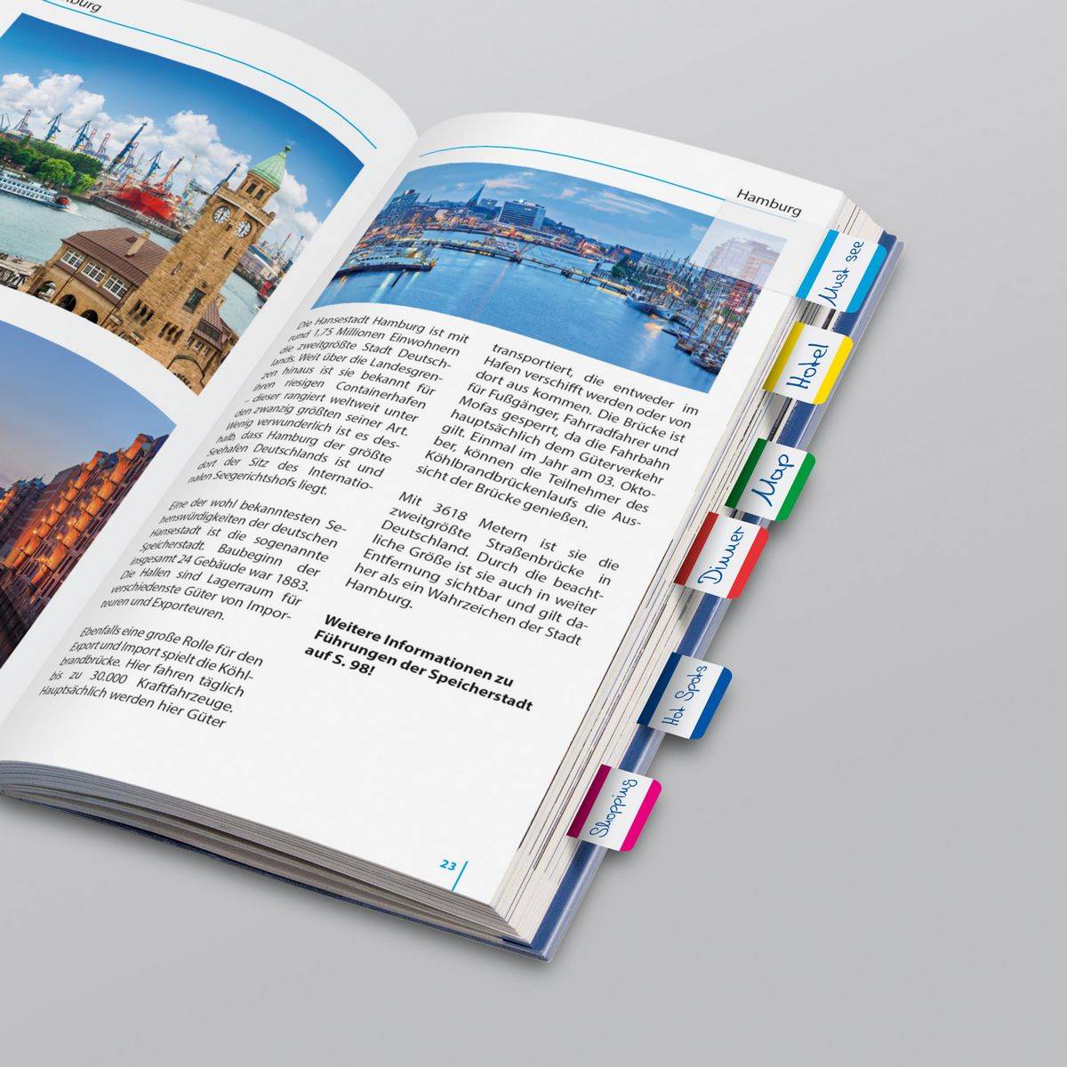 SIGEL Tab Marker, extra starke Haftmarker, Folie, rot, magenta, blau, cyan, grün, gelb, 38x25 mm, 60 Tabs