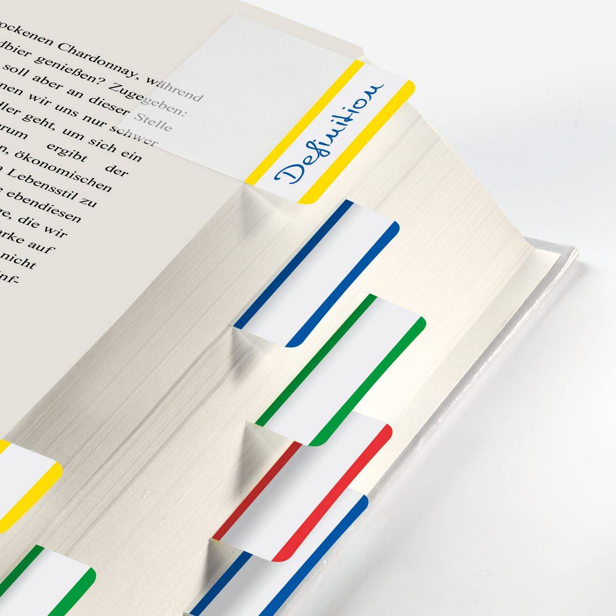 SIGEL Tab Marker, extra starke Haftmarker, Folie, blau, grün, gelb, rot, 50x38 mm, 20 Tabs