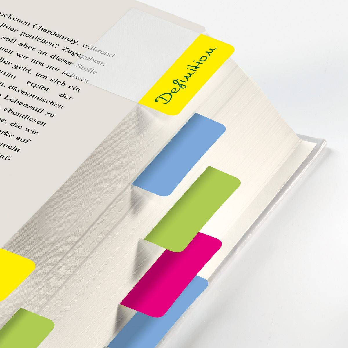 SIGEL Tab Marker, extra starke Haftmarker, Folie, lemon, pink, blau, gelb, 50x38 mm, 20 Tabs