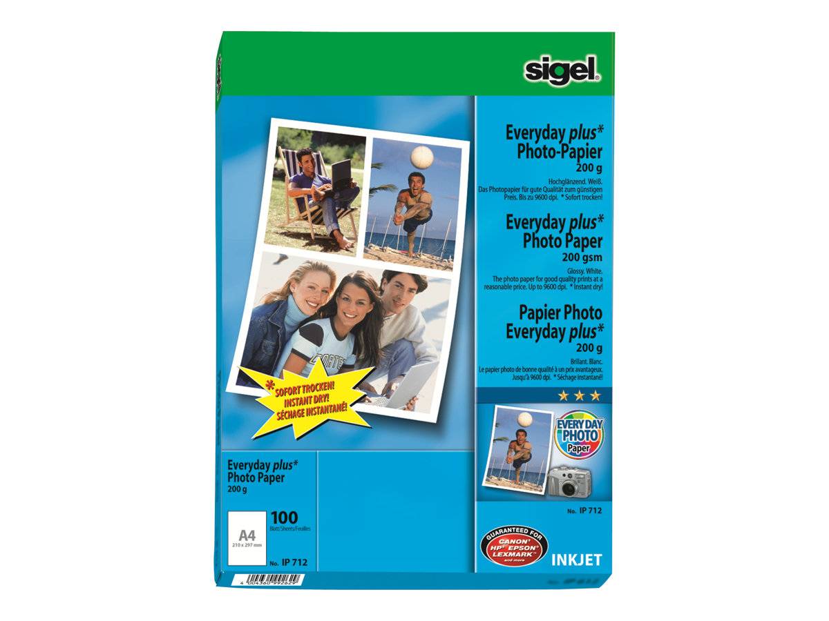 Sigel InkJet Everyday plus Photo Paper IP712 - Glänzend - weiß - A4 (210 x 297 mm)