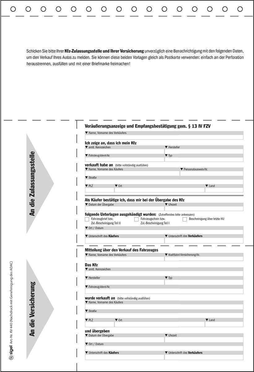 SIGEL Kaufvertrag für gebrauchtes Kfz, offizieller ADAC-Vordruck, A4, selbstdurchschreibend, 4 Blatt